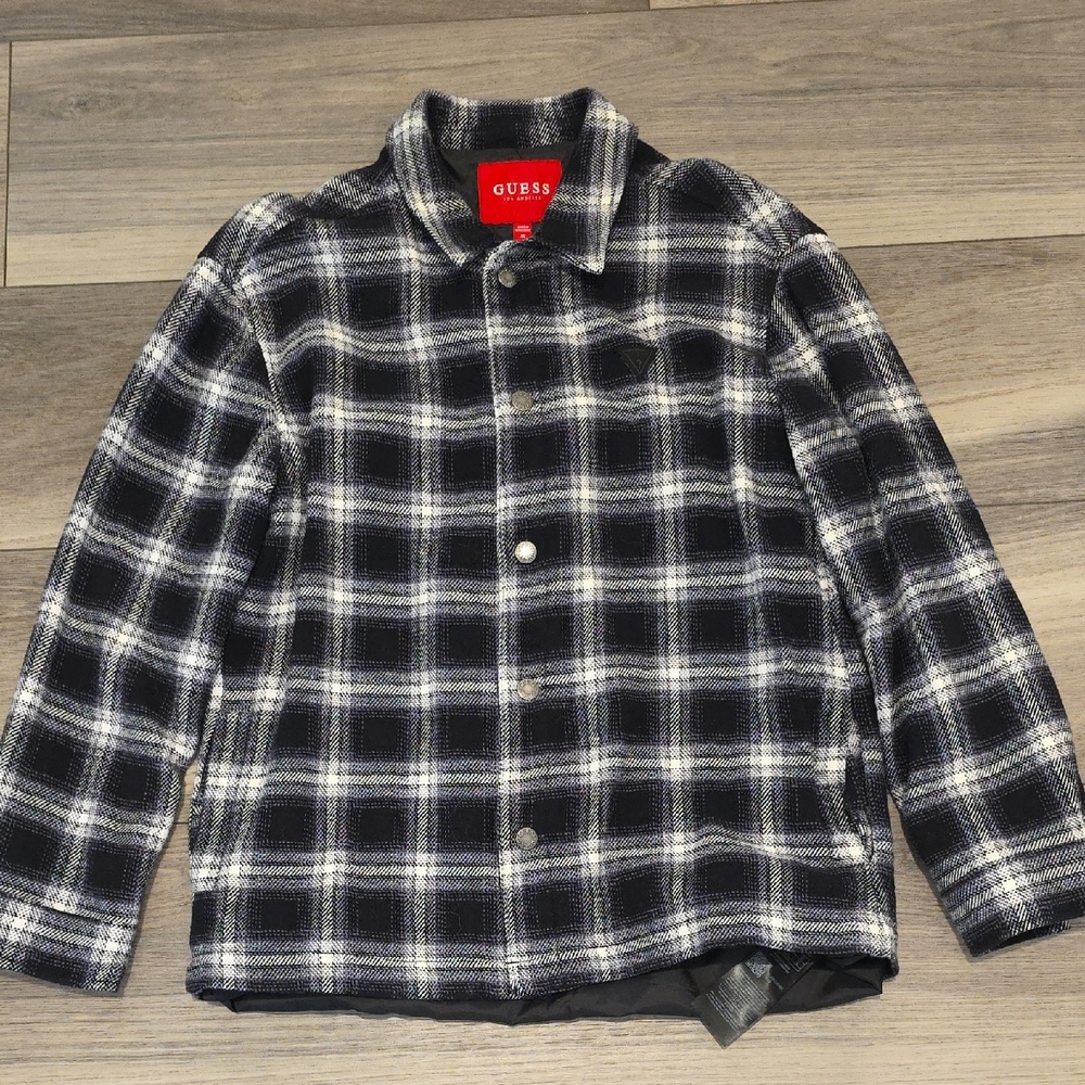 Guess Black and White Jacket with Bold Plaid Design